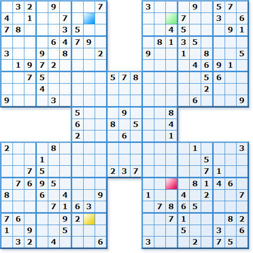 Prize Samurai Sudoku - Competition - very hard